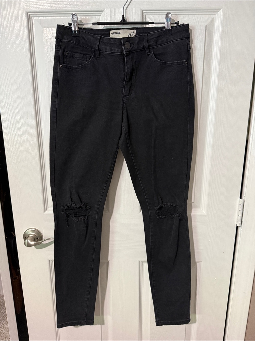 Garage Black Skinny Jeans with Knee Distress